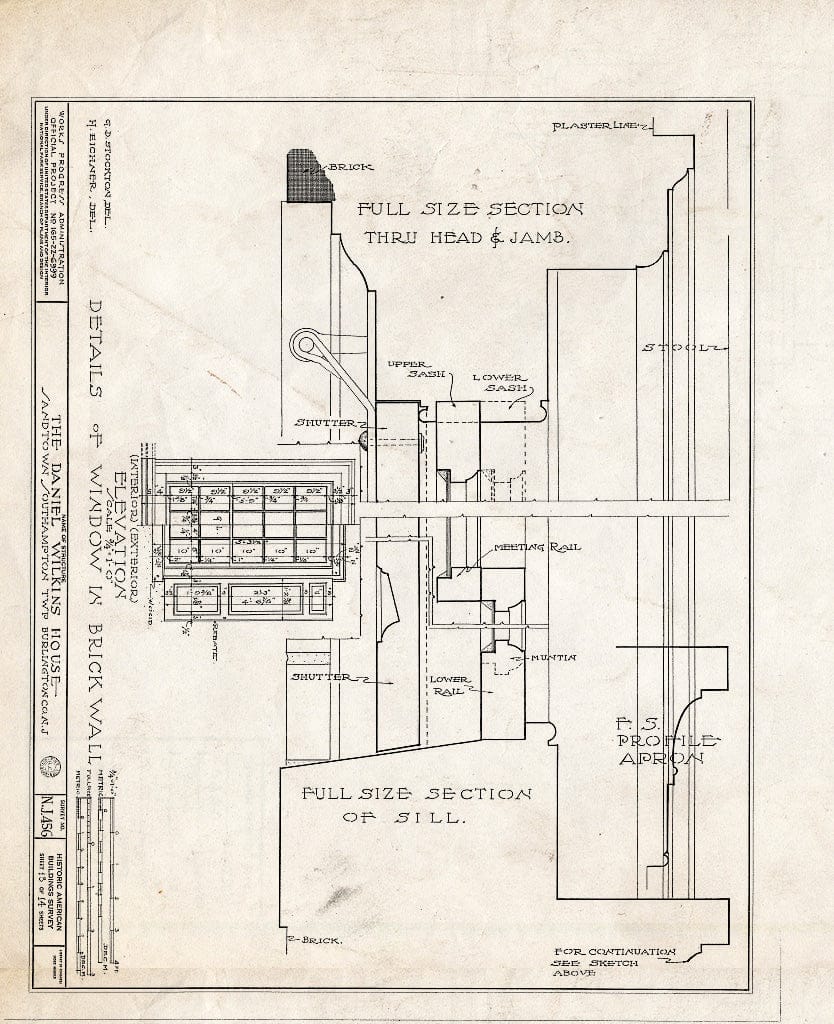 Historic Pictoric : Blueprint HABS NJ,3-Sand,1- (Sheet 13 of 14) - Prickett-Wilkins House, Sandtown, Burlington County, NJ