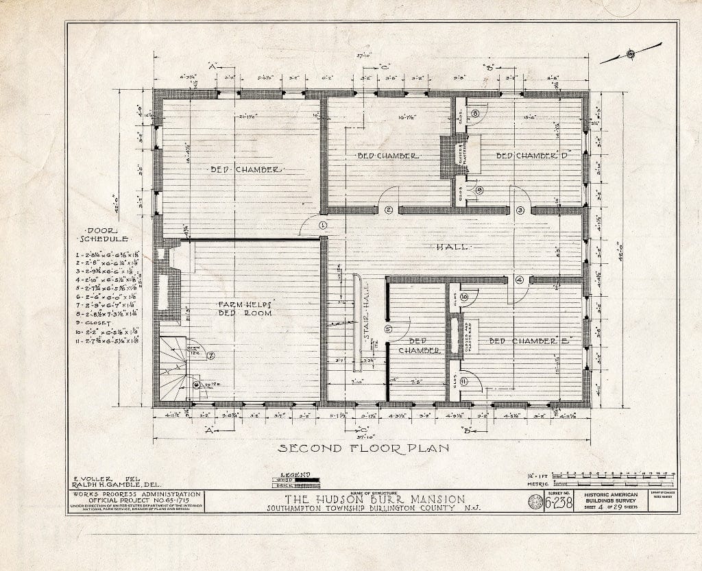 Historic Pictoric : Blueprint HABS NJ,3-PEMBS,1- (Sheet 4 of 29) - Hudson Burr Mansion, South Pemberton, Burlington County, NJ