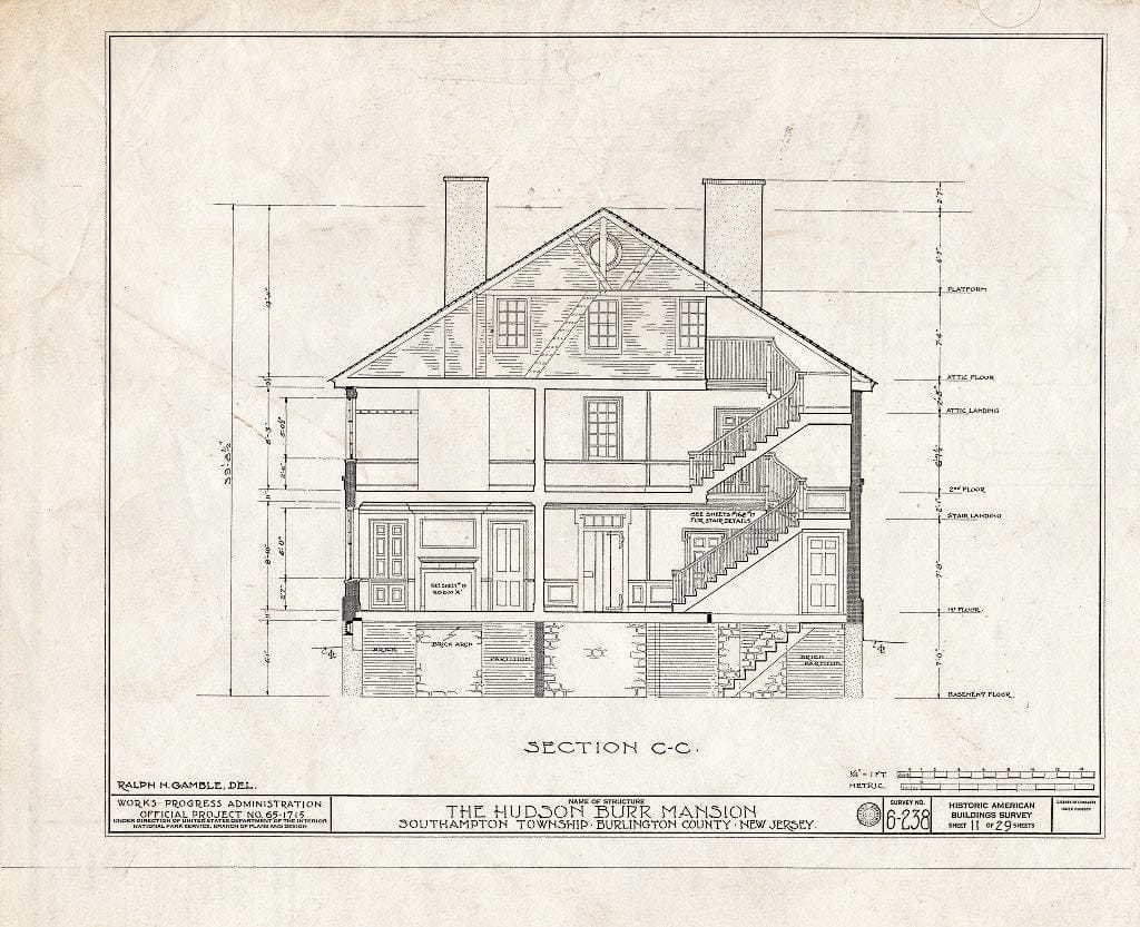 Historic Pictoric : Blueprint HABS NJ,3-PEMBS,1- (Sheet 11 of 29) - Hudson Burr Mansion, South Pemberton, Burlington County, NJ