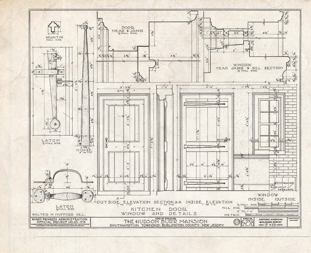 Historic Pictoric : Blueprint HABS NJ,3-PEMBS,1- (Sheet 15 of 29) - Hudson Burr Mansion, South Pemberton, Burlington County, NJ