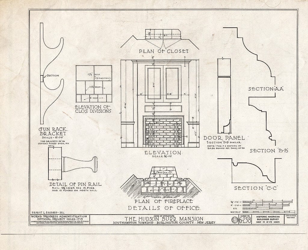 Historic Pictoric : Blueprint HABS NJ,3-PEMBS,1- (Sheet 18 of 29) - Hudson Burr Mansion, South Pemberton, Burlington County, NJ
