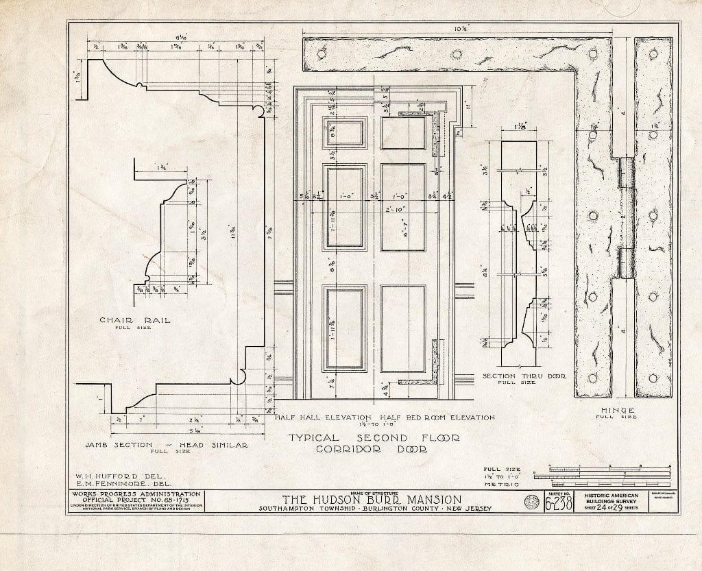 Historic Pictoric : Blueprint HABS NJ,3-PEMBS,1- (Sheet 24 of 29) - Hudson Burr Mansion, South Pemberton, Burlington County, NJ