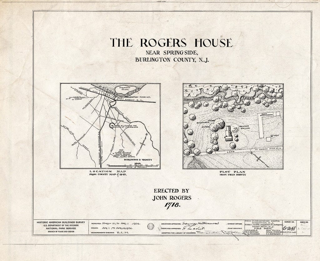 Historic Pictoric : Blueprint HABS NJ,3-SPRI.V,1- (Sheet 0 of 10) - John Rogers House, Springside, Burlington County, NJ