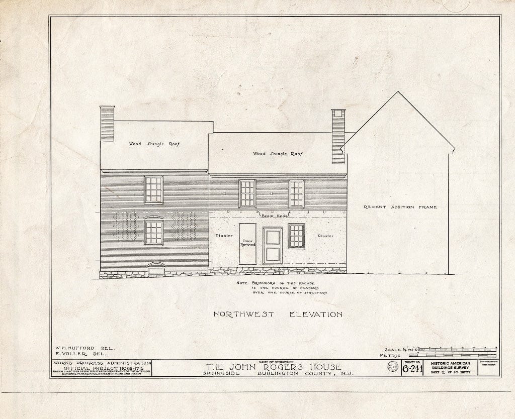 Historic Pictoric : Blueprint HABS NJ,3-SPRI.V,1- (Sheet 2 of 10) - John Rogers House, Springside, Burlington County, NJ