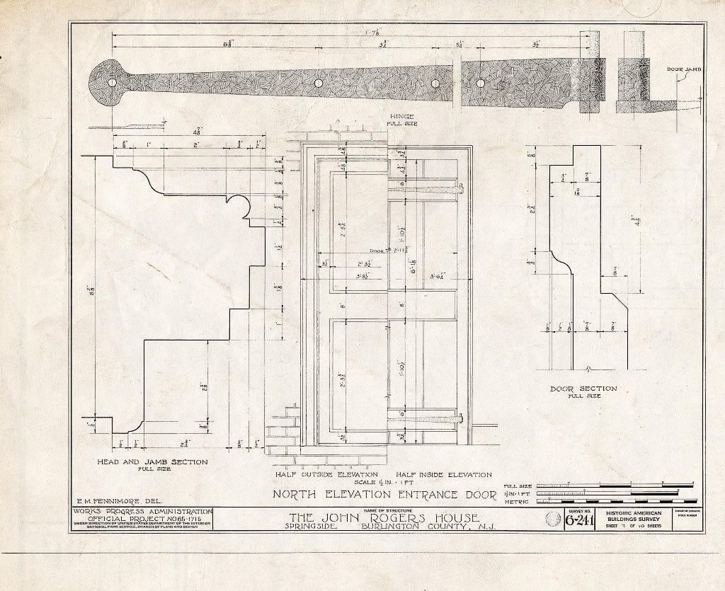 Historic Pictoric : Blueprint HABS NJ,3-SPRI.V,1- (Sheet 7 of 10) - John Rogers House, Springside, Burlington County, NJ