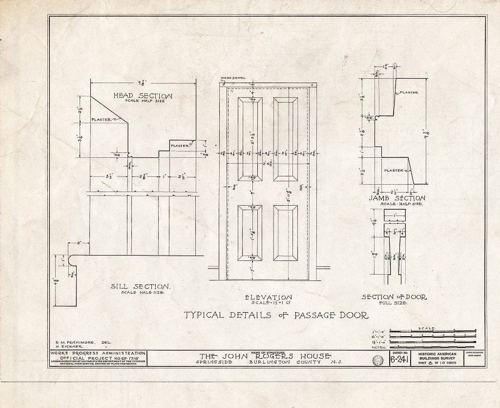 Historic Pictoric : Blueprint HABS NJ,3-SPRI.V,1- (Sheet 8 of 10) - John Rogers House, Springside, Burlington County, NJ