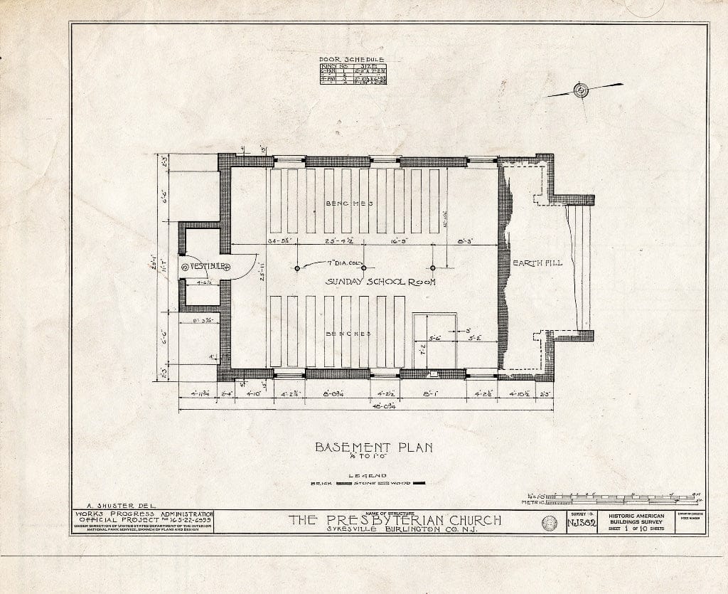 Historic Pictoric : Blueprint HABS NJ,3-SYKVI,1- (Sheet 1 of 10) - Plattsburg Presbyterian Church, Sykesville, Burlington County, NJ