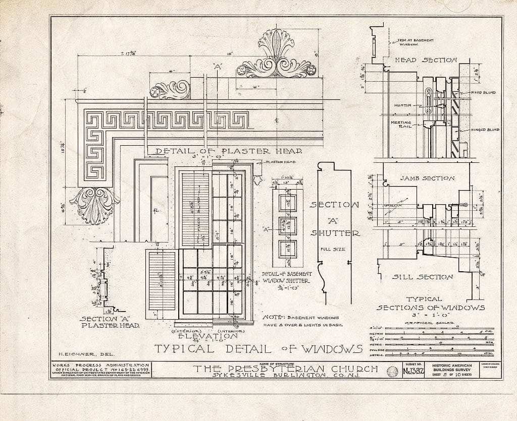 Historic Pictoric : Blueprint HABS NJ,3-SYKVI,1- (Sheet 8 of 10) - Plattsburg Presbyterian Church, Sykesville, Burlington County, NJ