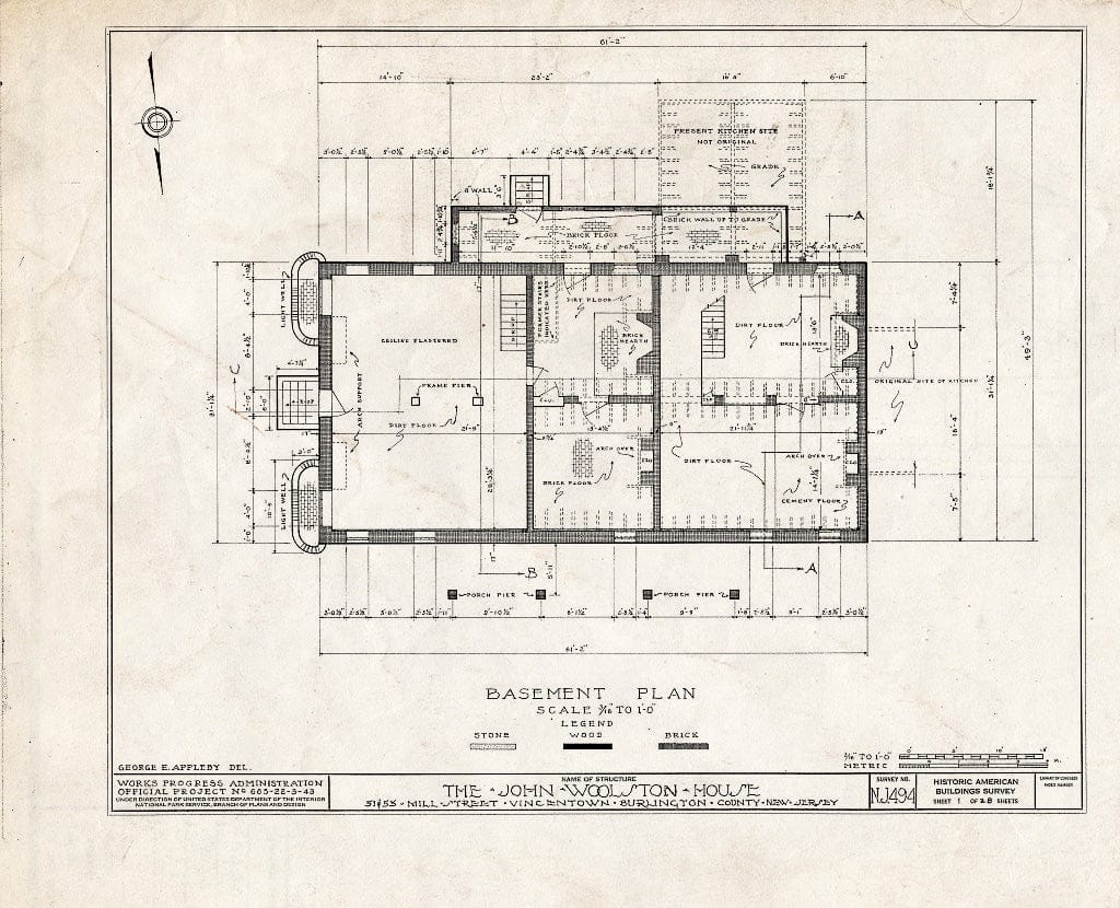 Historic Pictoric : Blueprint HABS NJ,3-VINTO,1- (Sheet 1 of 28) - John Woolston House, 51-53 Mill Street, Vincentown, Burlington County, NJ