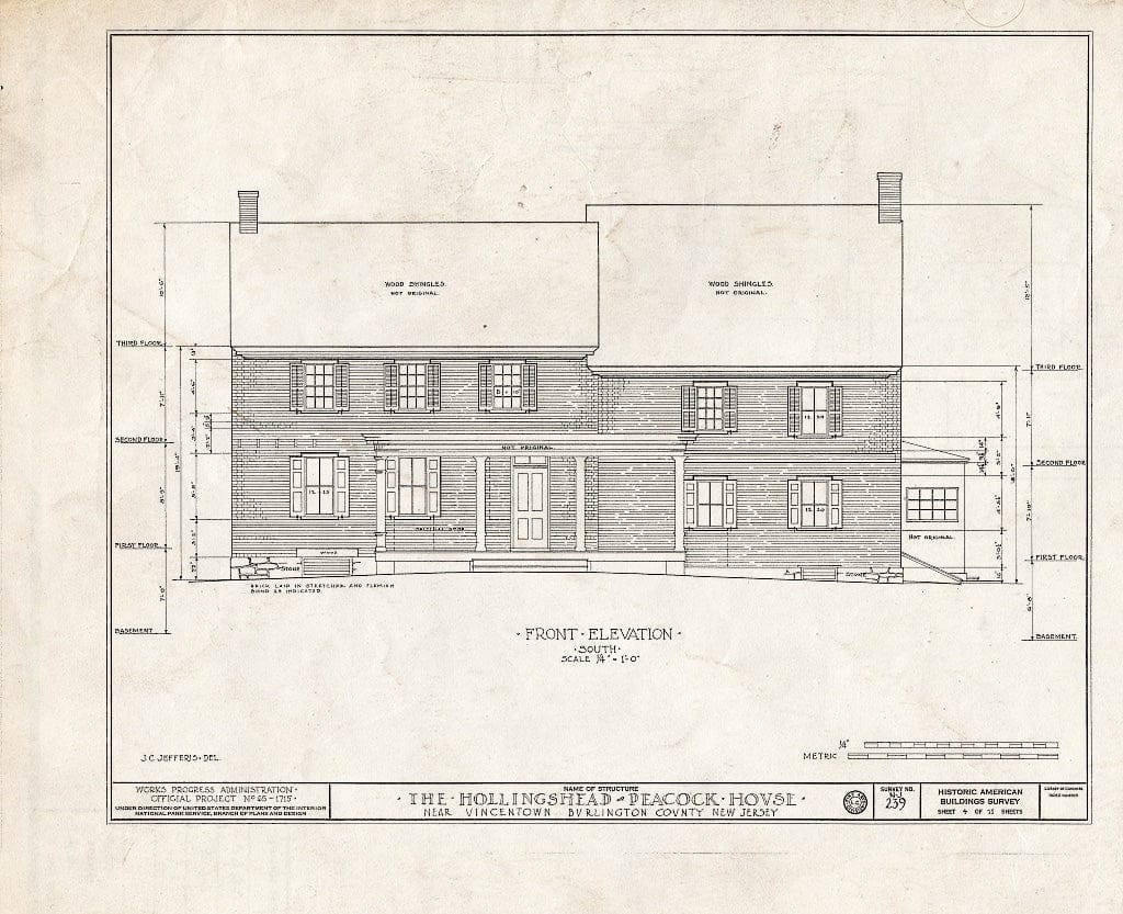 Historic Pictoric : Blueprint HABS NJ,3-VINTO.V,1- (Sheet 4 of 11) - Hollingshead-Peacock House, Pemberton-Vincetown Road, Vincentown, Burlington County, NJ
