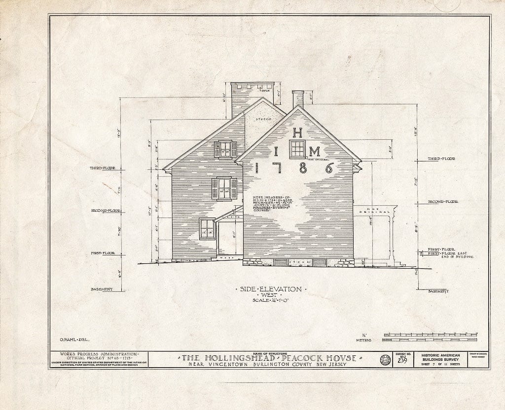 Historic Pictoric : Blueprint HABS NJ,3-VINTO.V,1- (Sheet 7 of 11) - Hollingshead-Peacock House, Pemberton-Vincetown Road, Vincentown, Burlington County, NJ
