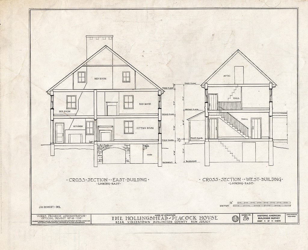 Historic Pictoric : Blueprint HABS NJ,3-VINTO.V,1- (Sheet 8 of 11) - Hollingshead-Peacock House, Pemberton-Vincetown Road, Vincentown, Burlington County, NJ