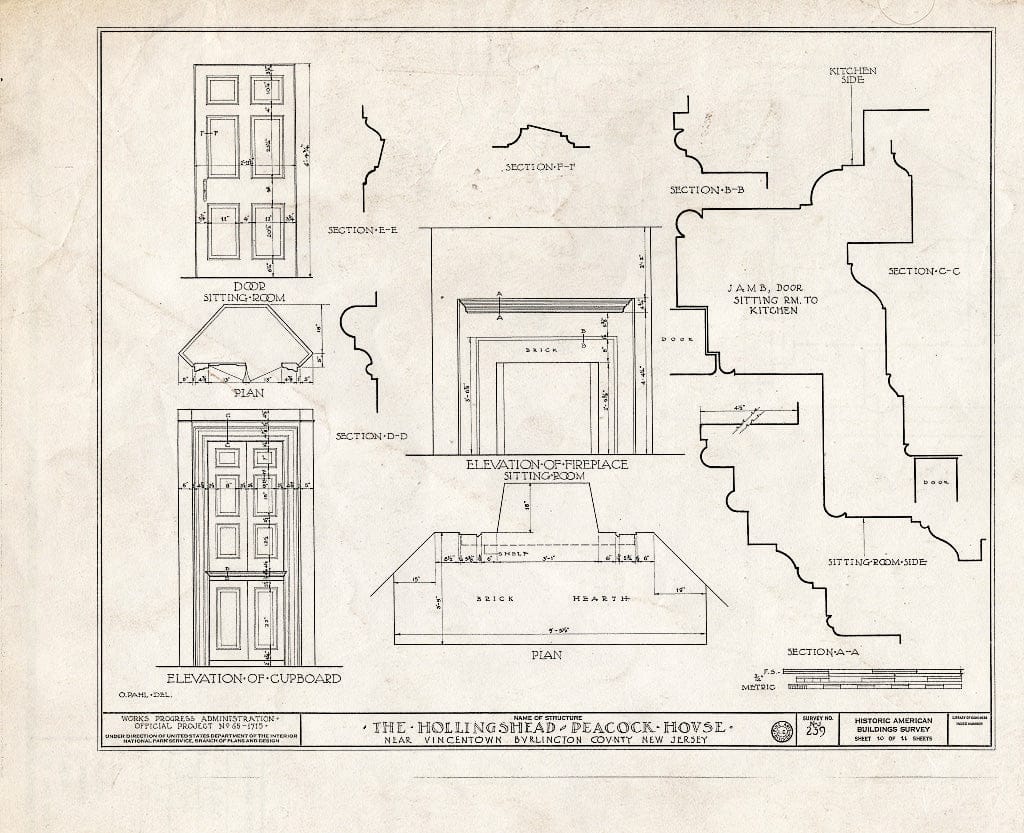 Historic Pictoric : Blueprint HABS NJ,3-VINTO.V,1- (Sheet 10 of 11) - Hollingshead-Peacock House, Pemberton-Vincetown Road, Vincentown, Burlington County, NJ