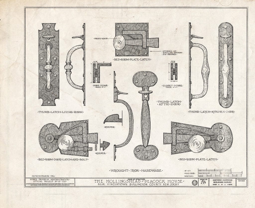 Historic Pictoric : Blueprint HABS NJ,3-VINTO.V,1- (Sheet 11 of 11) - Hollingshead-Peacock House, Pemberton-Vincetown Road, Vincentown, Burlington County, NJ