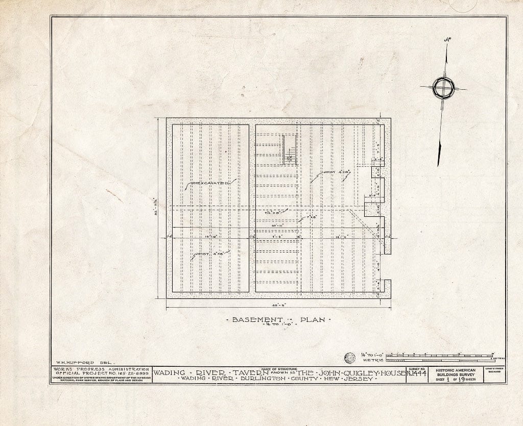 Historic Pictoric : Blueprint HABS NJ,3-WADRI,1- (Sheet 1 of 19) - Wading River Tavern, Washington, Burlington County, NJ