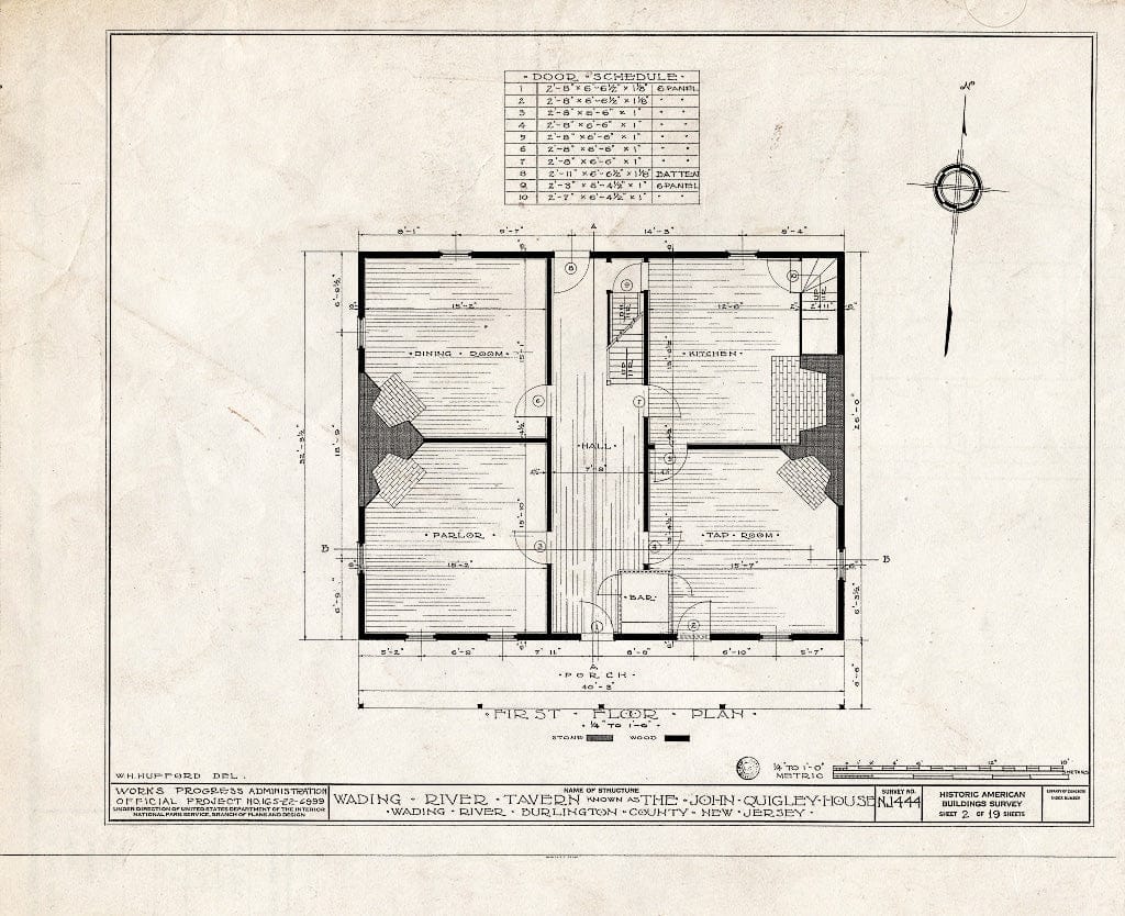 Historic Pictoric : Blueprint HABS NJ,3-WADRI,1- (Sheet 2 of 19) - Wading River Tavern, Washington, Burlington County, NJ