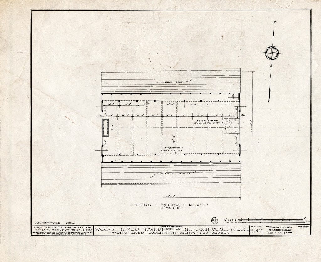 Historic Pictoric : Blueprint HABS NJ,3-WADRI,1- (Sheet 4 of 19) - Wading River Tavern, Washington, Burlington County, NJ