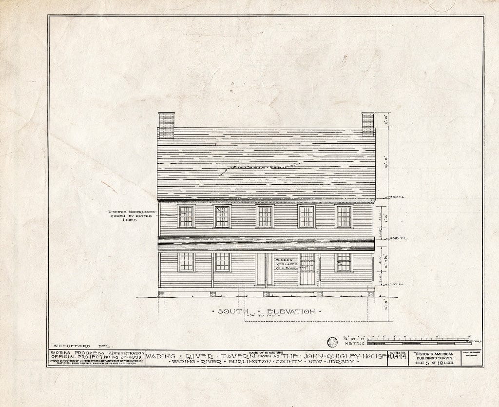 Historic Pictoric : Blueprint HABS NJ,3-WADRI,1- (Sheet 5 of 19) - Wading River Tavern, Washington, Burlington County, NJ