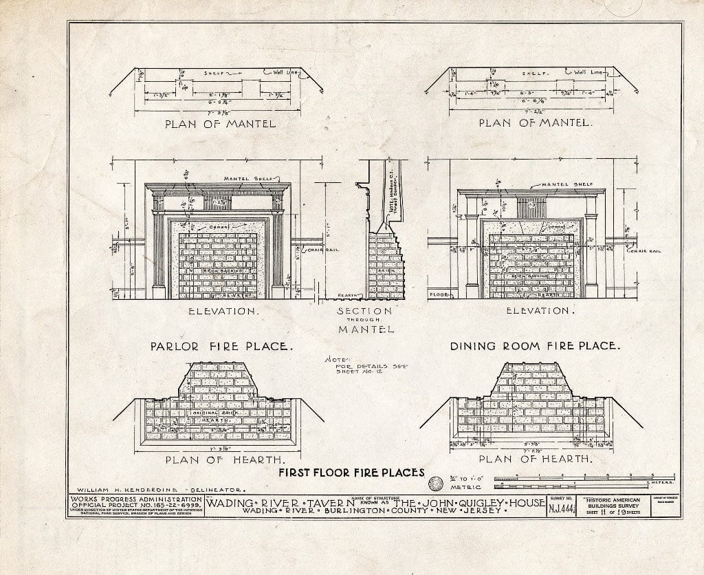 Historic Pictoric : Blueprint HABS NJ,3-WADRI,1- (Sheet 11 of 19) - Wading River Tavern, Washington, Burlington County, NJ