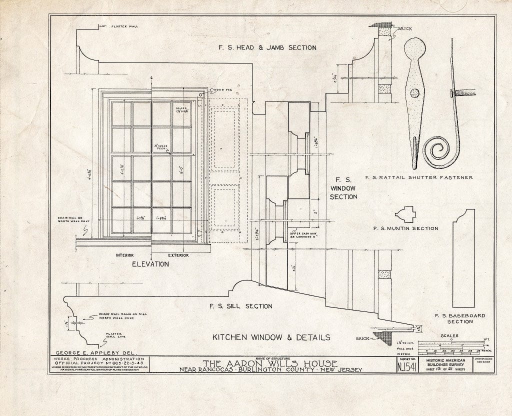 Historic Pictoric : Blueprint HABS NJ,3-RANC.V,3- (Sheet 13 of 21) - Aaron Wills House, Rancocas, Burlington County, NJ
