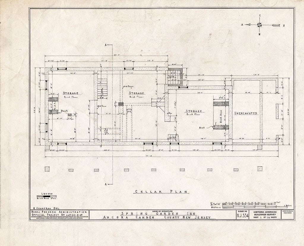 Historic Pictoric : Blueprint HABS NJ,4-ANCO,1- (Sheet 1 of 16) - Spring Garden Inn, Ancora, Camden County, NJ