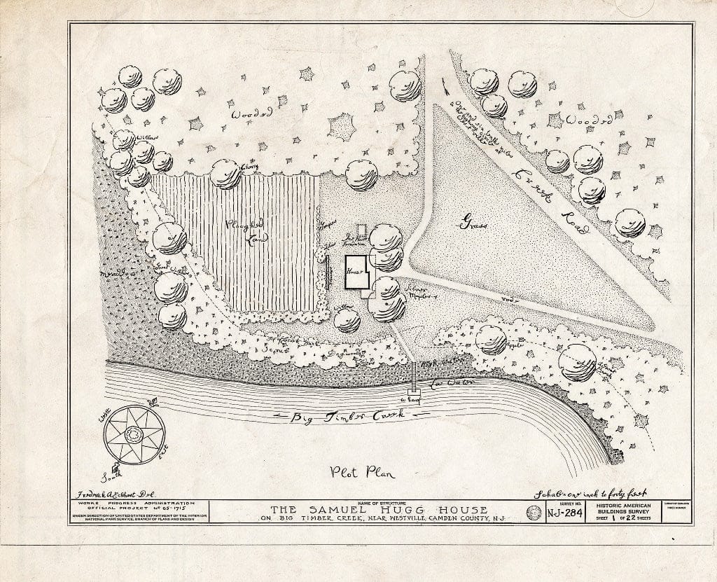 Historic Pictoric : Blueprint HABS NJ,4-BELM,3- (Sheet 1 of 22) - Samuel Hugg House, Big Timber Creek, Bellmawr, Camden County, NJ