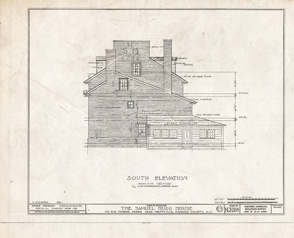 Historic Pictoric : Blueprint HABS NJ,4-BELM,3- (Sheet 8 of 22) - Samuel Hugg House, Big Timber Creek, Bellmawr, Camden County, NJ