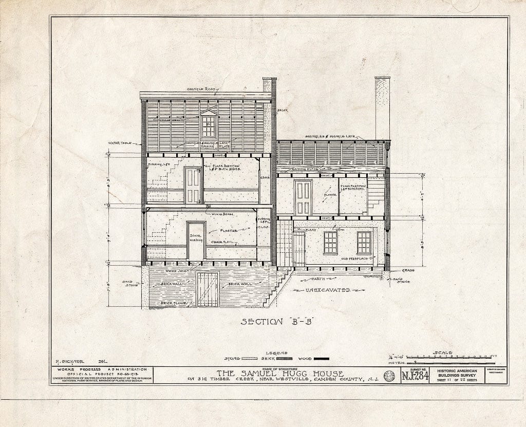 Historic Pictoric : Blueprint HABS NJ,4-BELM,3- (Sheet 11 of 22) - Samuel Hugg House, Big Timber Creek, Bellmawr, Camden County, NJ