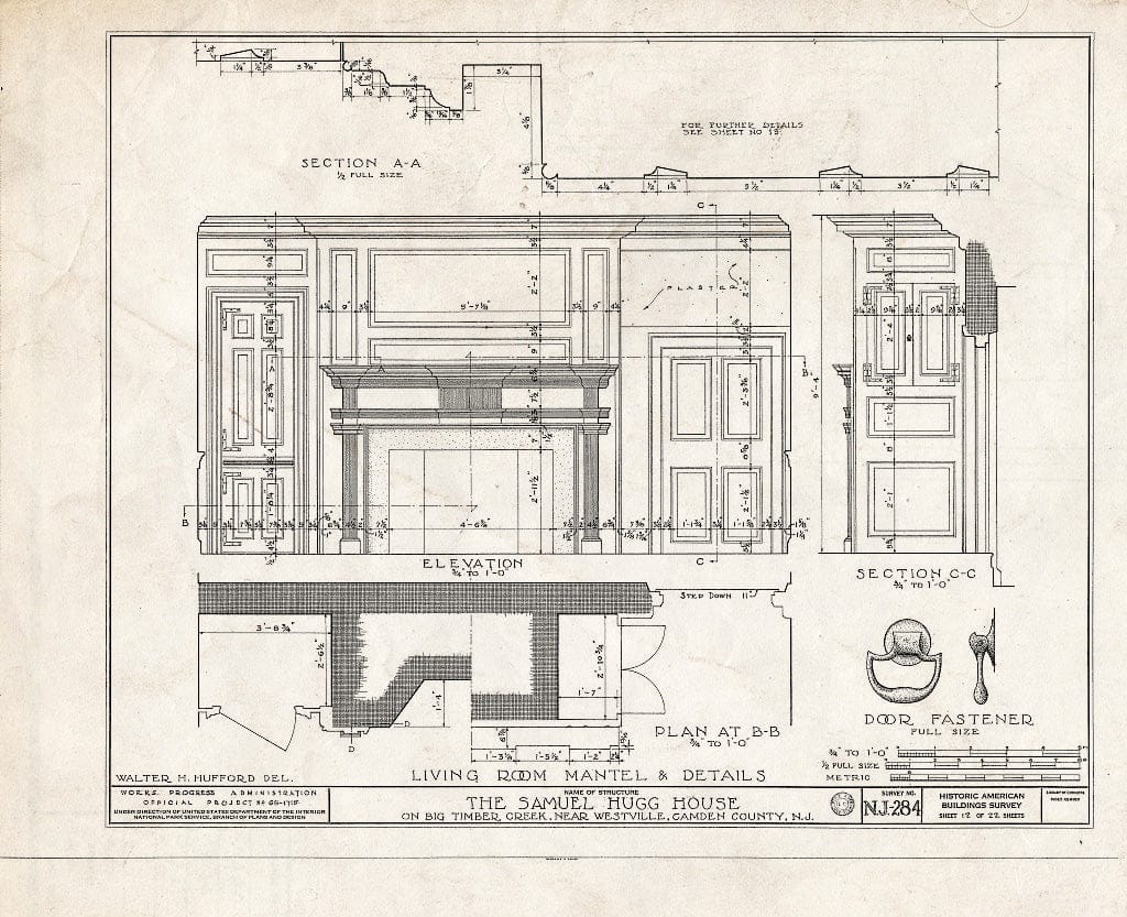 Historic Pictoric : Blueprint HABS NJ,4-BELM,3- (Sheet 12 of 22) - Samuel Hugg House, Big Timber Creek, Bellmawr, Camden County, NJ