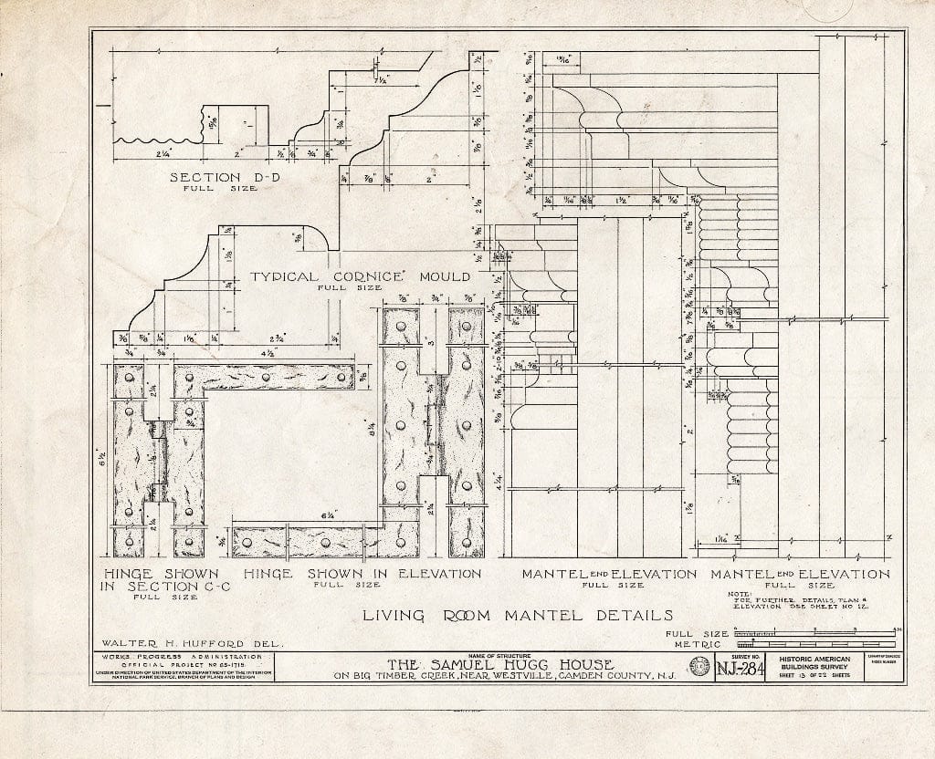 Historic Pictoric : Blueprint HABS NJ,4-BELM,3- (Sheet 13 of 22) - Samuel Hugg House, Big Timber Creek, Bellmawr, Camden County, NJ