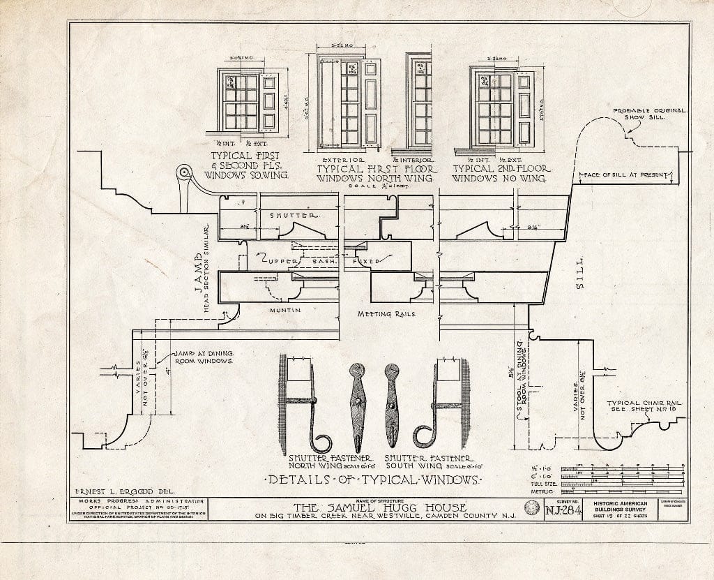 Historic Pictoric : Blueprint HABS NJ,4-BELM,3- (Sheet 19 of 22) - Samuel Hugg House, Big Timber Creek, Bellmawr, Camden County, NJ