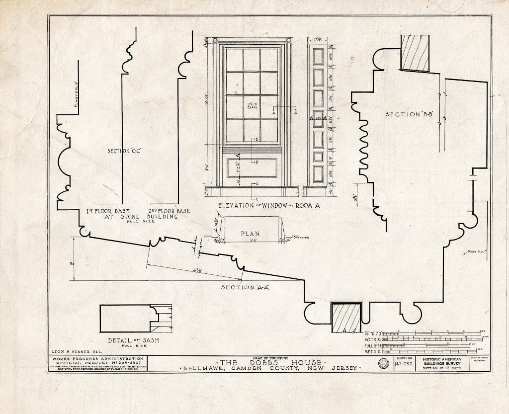 Historic Pictoric : Blueprint HABS NJ,4-BELM.V,1- (Sheet 10 of 17) - Dobbs House, Bellmawr, Camden County, NJ