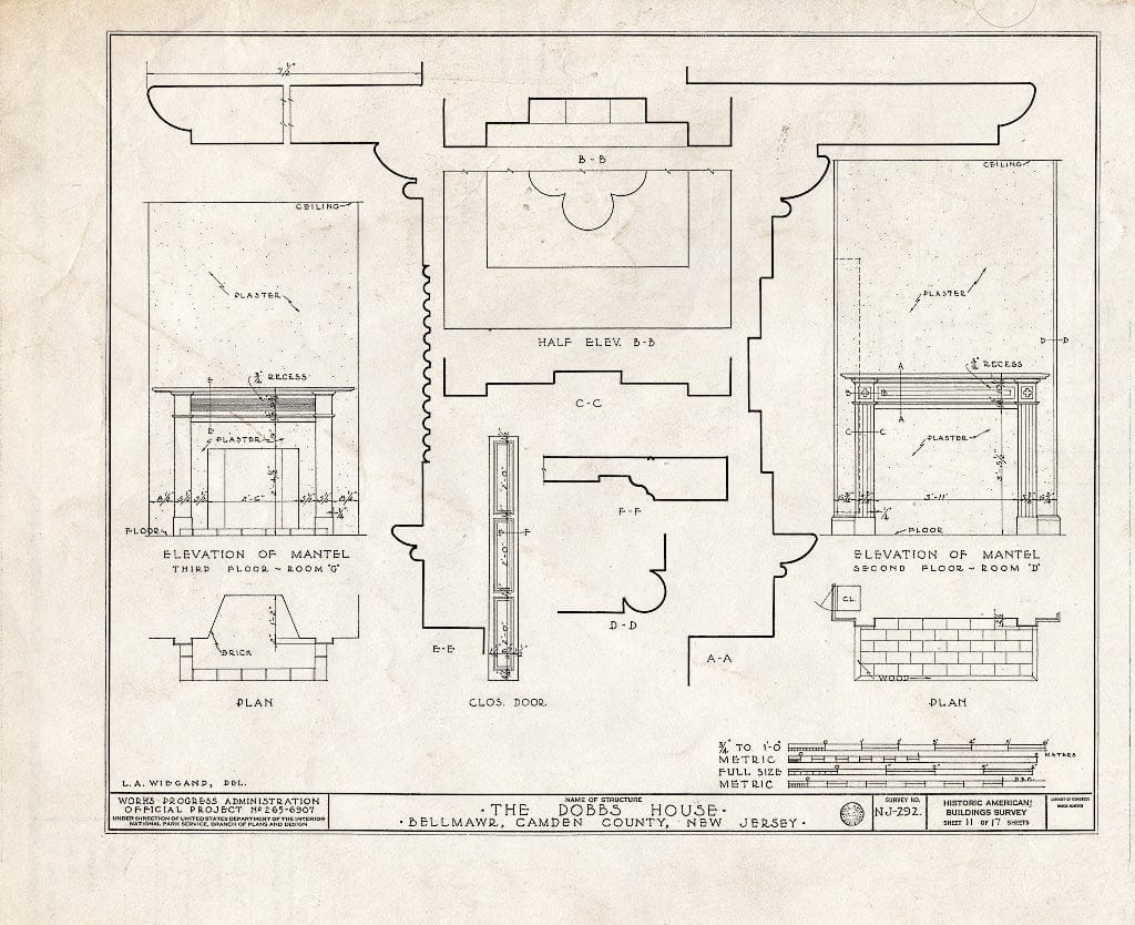 Historic Pictoric : Blueprint HABS NJ,4-BELM.V,1- (Sheet 11 of 17) - Dobbs House, Bellmawr, Camden County, NJ