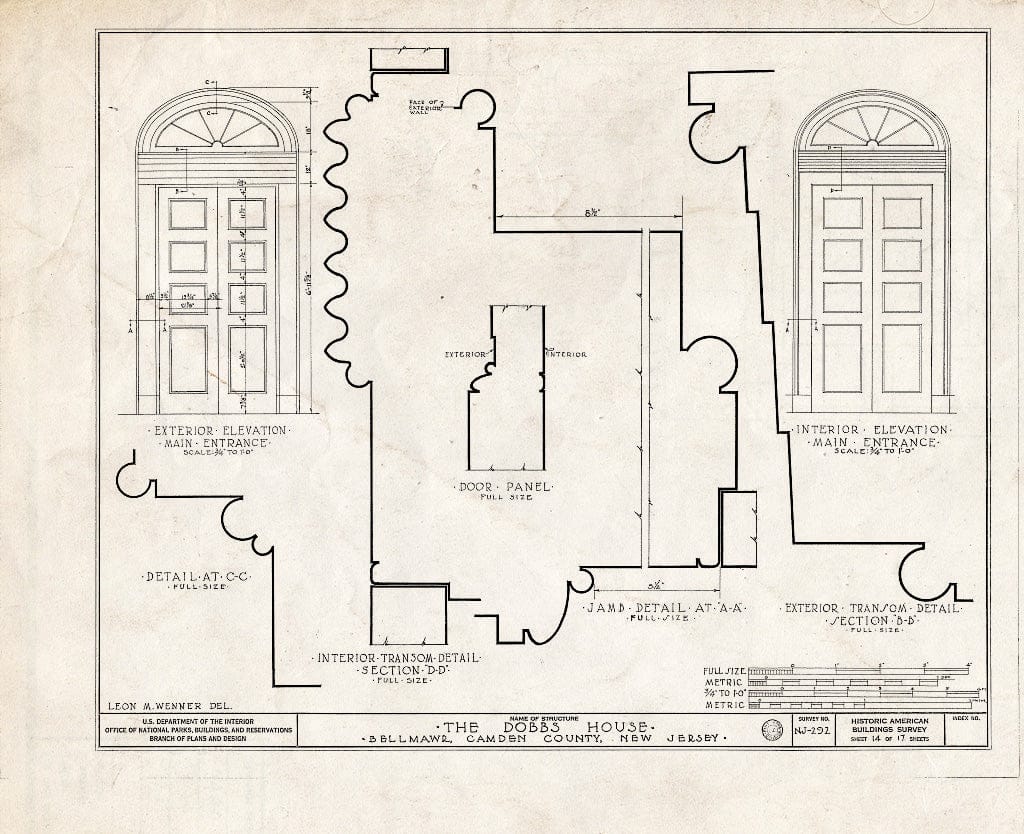Historic Pictoric : Blueprint HABS NJ,4-BELM.V,1- (Sheet 14 of 17) - Dobbs House, Bellmawr, Camden County, NJ