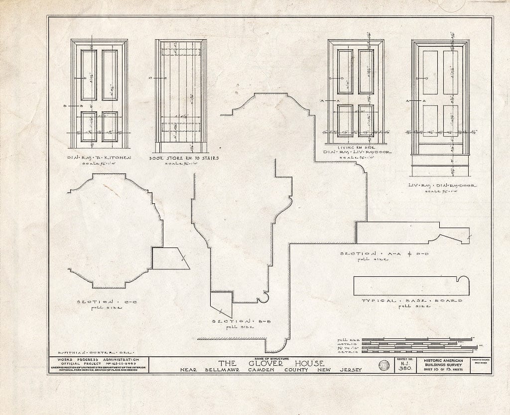 Historic Pictoric : Blueprint HABS NJ,4-BELM.V,2- (Sheet 10 of 13) - Glover House, Bellmawr Avenue, Bellmawr, Camden County, NJ
