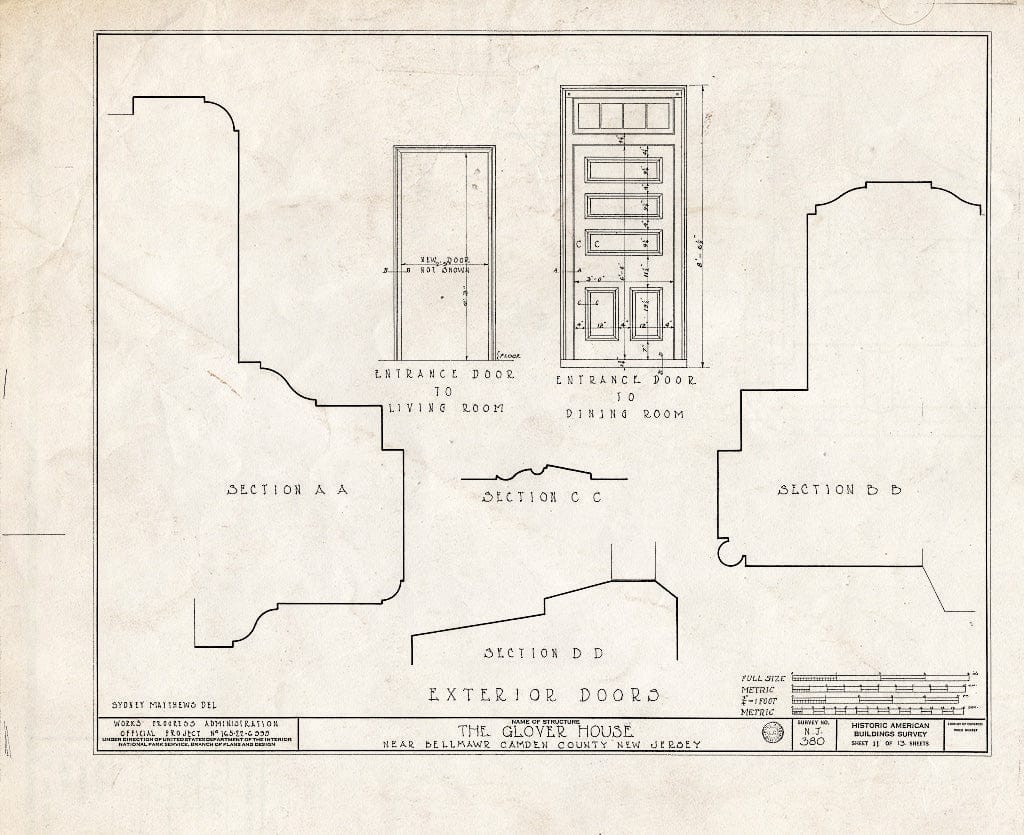 Historic Pictoric : Blueprint HABS NJ,4-BELM.V,2- (Sheet 11 of 13) - Glover House, Bellmawr Avenue, Bellmawr, Camden County, NJ