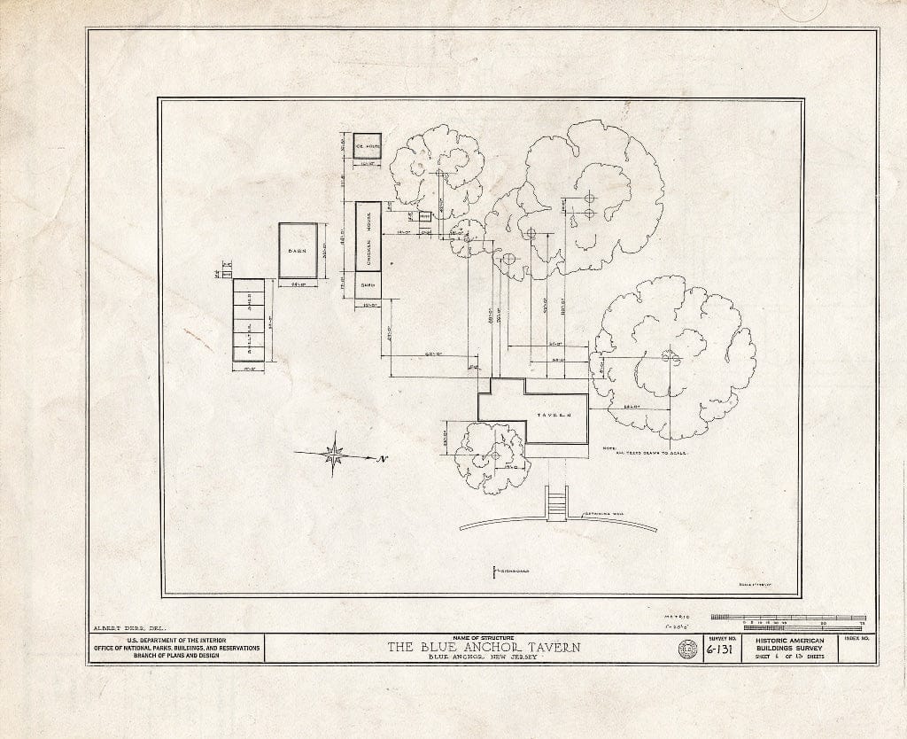 Historic Pictoric : Blueprint HABS NJ,4-BLUA,1- (Sheet 1 of 13) - Blue Anchor Tavern, Folsom Road, Blue Anchor, Camden County, NJ