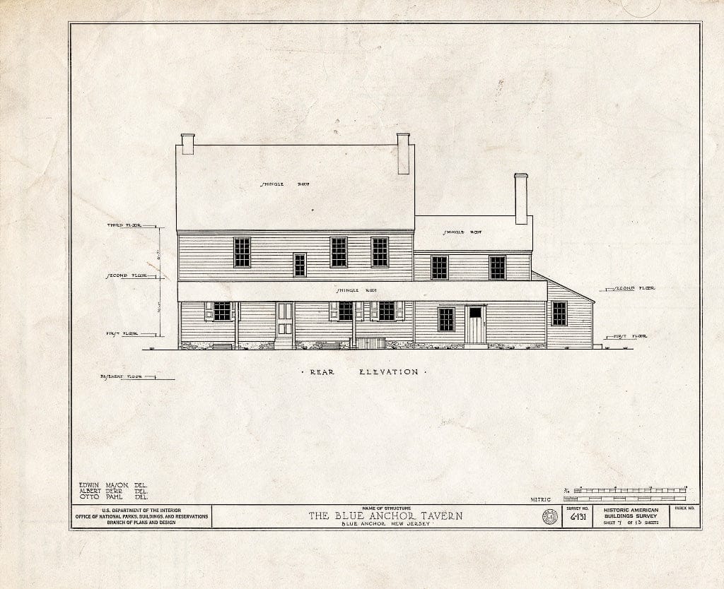 Historic Pictoric : Blueprint HABS NJ,4-BLUA,1- (Sheet 7 of 13) - Blue Anchor Tavern, Folsom Road, Blue Anchor, Camden County, NJ
