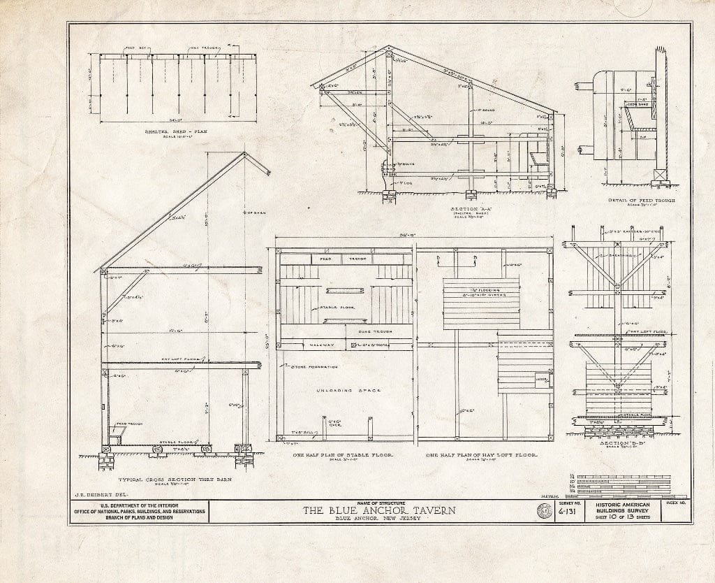Historic Pictoric : Blueprint HABS NJ,4-BLUA,1- (Sheet 10 of 13) - Blue Anchor Tavern, Folsom Road, Blue Anchor, Camden County, NJ