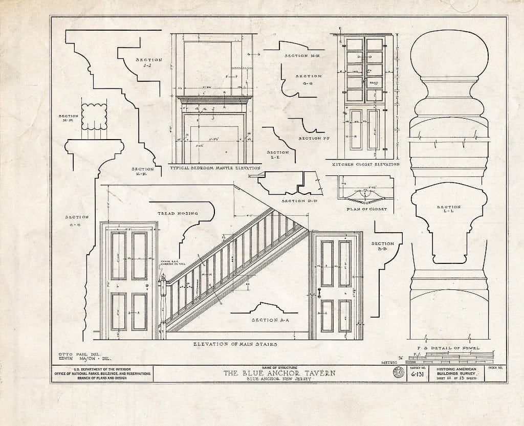 Historic Pictoric : Blueprint HABS NJ,4-BLUA,1- (Sheet 11 of 13) - Blue Anchor Tavern, Folsom Road, Blue Anchor, Camden County, NJ