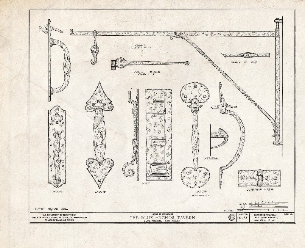 Historic Pictoric : Blueprint HABS NJ,4-BLUA,1- (Sheet 12 of 13) - Blue Anchor Tavern, Folsom Road, Blue Anchor, Camden County, NJ