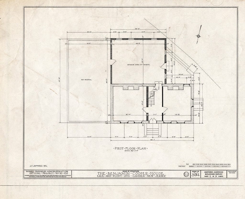 Historic Pictoric : Blueprint HABS NJ,4-CAM,7- (Sheet 2 of 9) - Benjamin Cooper House, Point & Erie Streets, Camden, Camden County, NJ
