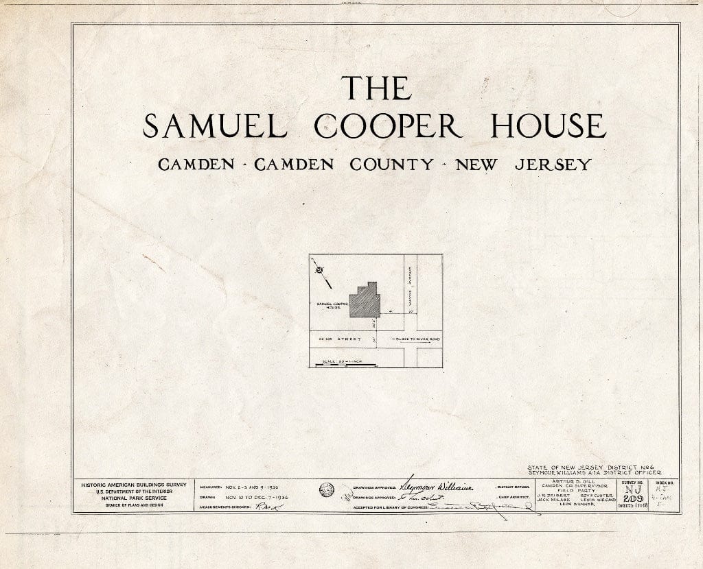 Historic Pictoric : Blueprint HABS NJ,4-CAM,5- (Sheet 0 of 18) - Samuel Cooper House, 1104 North Twenty-Second Street, Camden, Camden County, NJ
