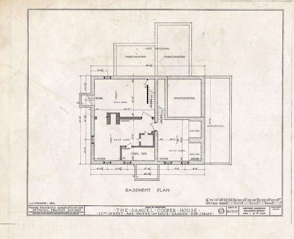 Historic Pictoric : Blueprint HABS NJ,4-CAM,5- (Sheet 1 of 18) - Samuel Cooper House, 1104 North Twenty-Second Street, Camden, Camden County, NJ