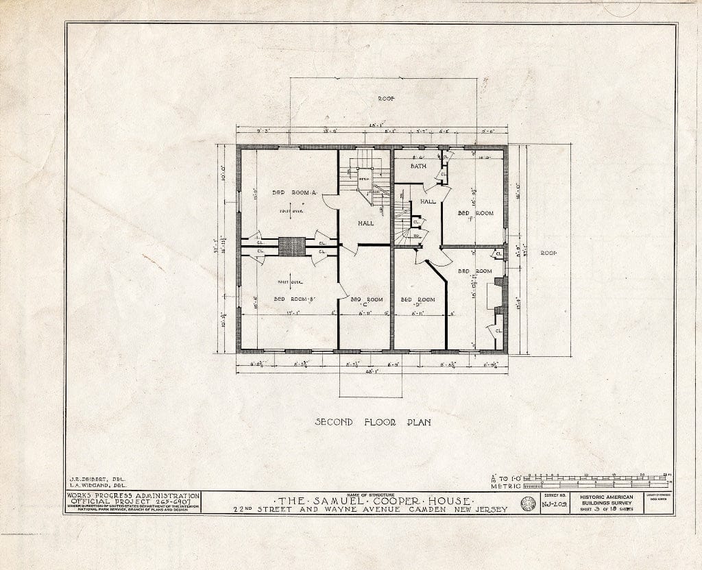 Historic Pictoric : Blueprint HABS NJ,4-CAM,5- (Sheet 3 of 18) - Samuel Cooper House, 1104 North Twenty-Second Street, Camden, Camden County, NJ