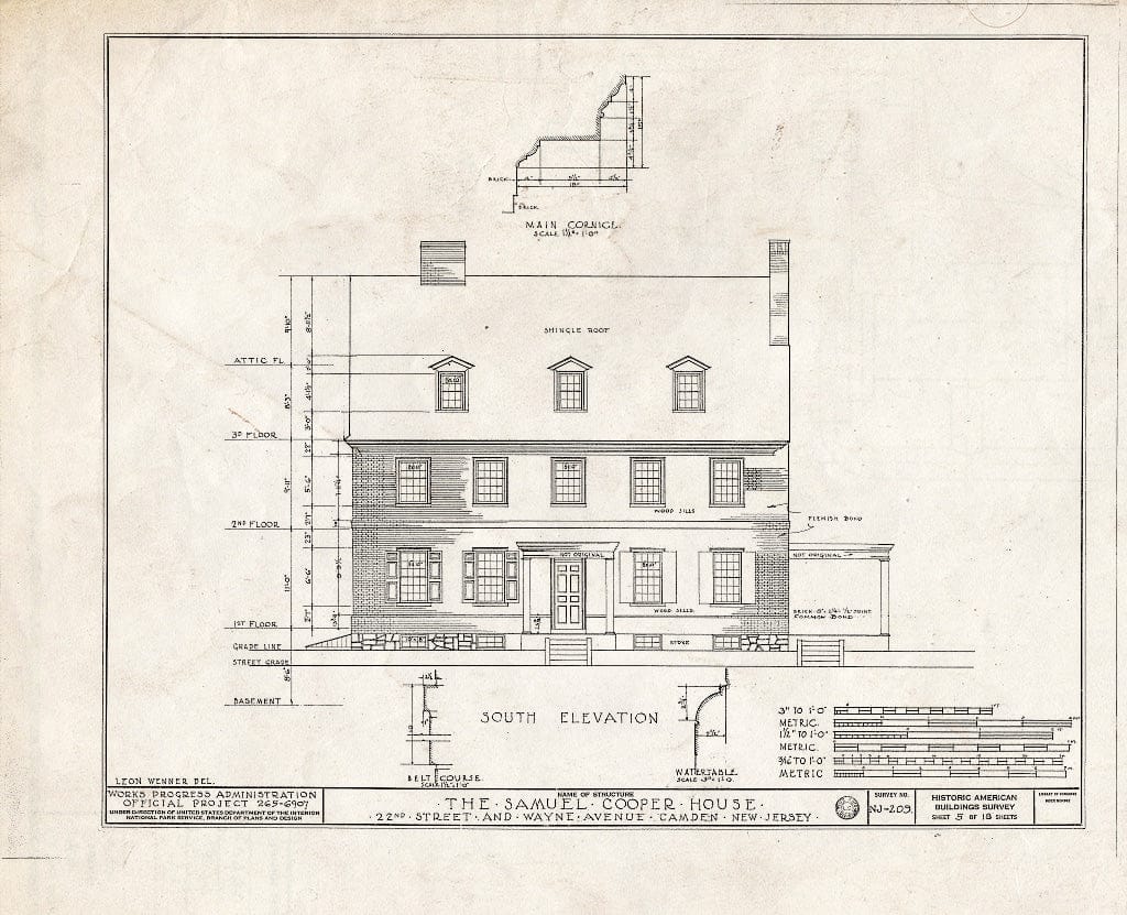 Historic Pictoric : Blueprint HABS NJ,4-CAM,5- (Sheet 5 of 18) - Samuel Cooper House, 1104 North Twenty-Second Street, Camden, Camden County, NJ