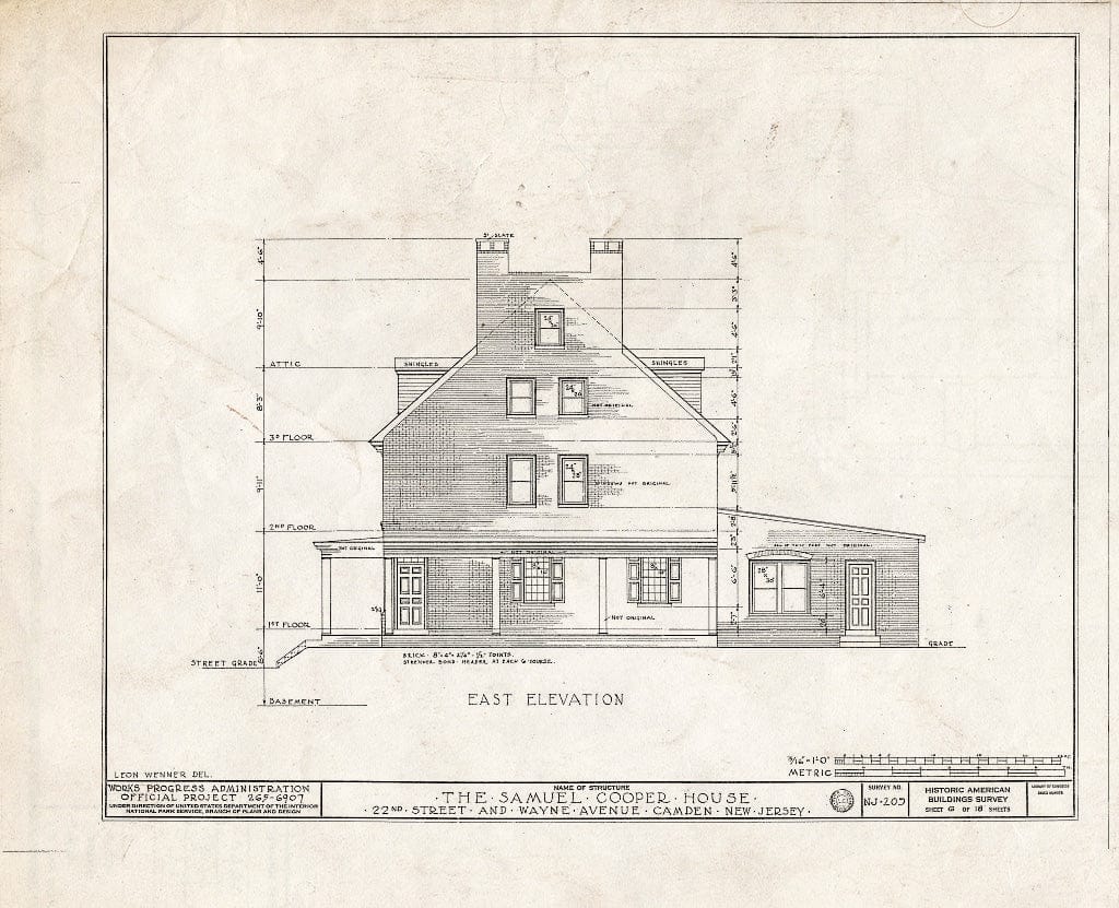 Historic Pictoric : Blueprint HABS NJ,4-CAM,5- (Sheet 6 of 18) - Samuel Cooper House, 1104 North Twenty-Second Street, Camden, Camden County, NJ
