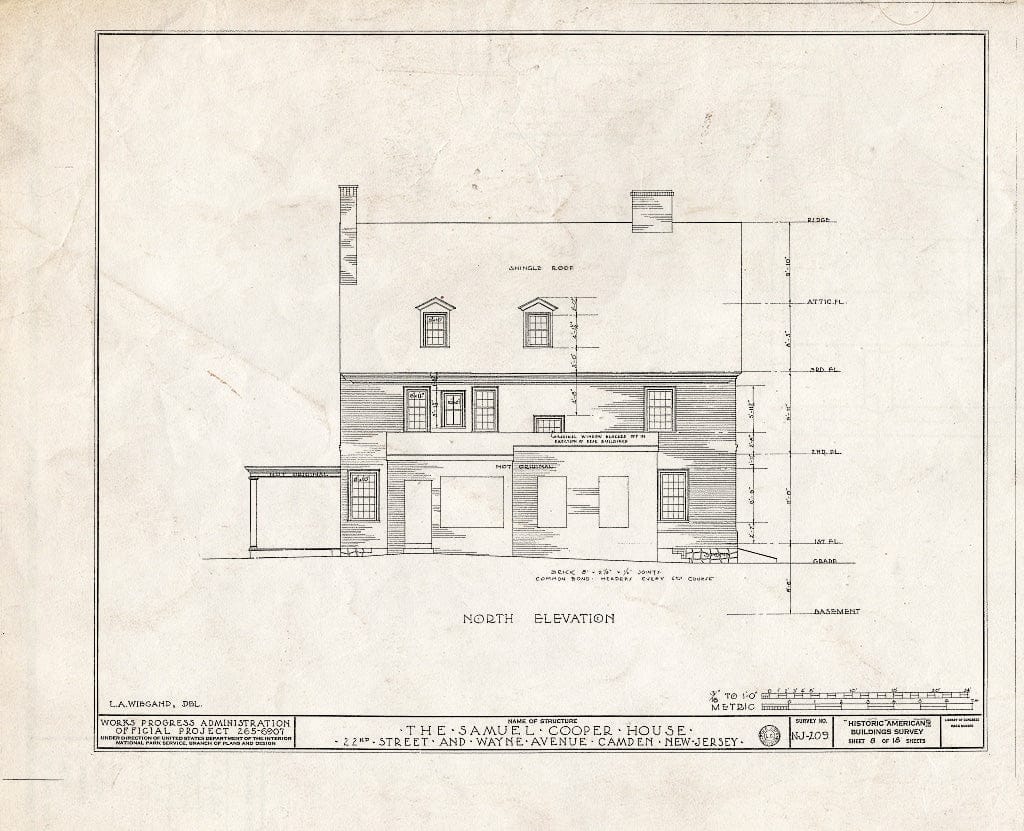 Historic Pictoric : Blueprint HABS NJ,4-CAM,5- (Sheet 8 of 18) - Samuel Cooper House, 1104 North Twenty-Second Street, Camden, Camden County, NJ