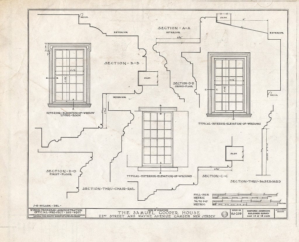 Historic Pictoric : Blueprint HABS NJ,4-CAM,5- (Sheet 13 of 18) - Samuel Cooper House, 1104 North Twenty-Second Street, Camden, Camden County, NJ