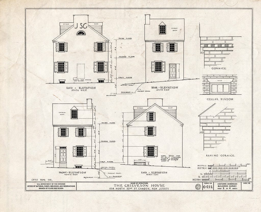 Historic Pictoric : Blueprint HABS NJ,4-CAM,6- (Sheet 2 of 4) - Grieveson House, 1218 North Thirty-Second Street, Camden, Camden County, NJ